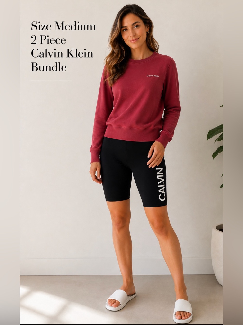 Calvin Klein Women's Bundle Logo Bike Shorts and Sweatshirt